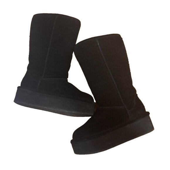 BEARPAW Women's Elle Tall Winter Black Boot Classic Cow Suede Sz 6 EXCELLENT CON - Picture 1 of 9